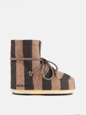 Cizme Jacquemus + Moon Boot Icon Low din pâslă cu dungi bej
