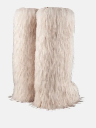 Cizme înalte albe din blană artificială Jacquemus + Moon Boot Icon Yeti