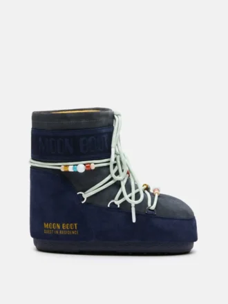 Moon Boot X Guest in Residence Icon Low Cizme din piele de căprioară cu margini din mărgele, de culoare negru-miez de noapte și gri